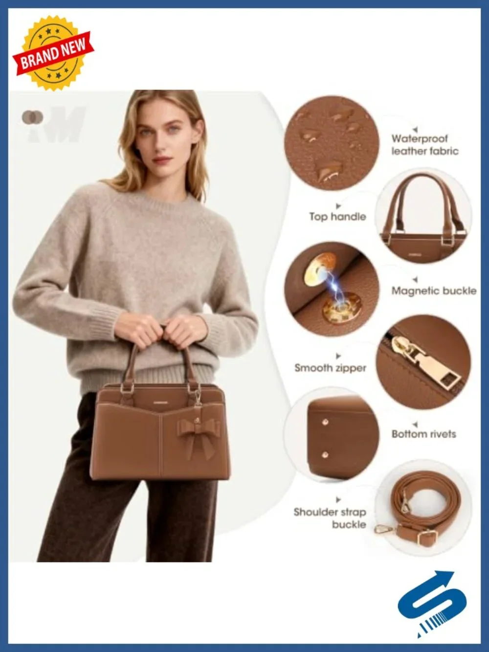 PU Leather Satchel Purse for Women Structured Work Handbag with Bowknot